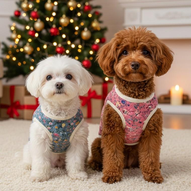 귀염뽀짝 강아지꽃무늬조끼 인기만점 강아지 겨울옷 애견조끼 꽃무늬조끼