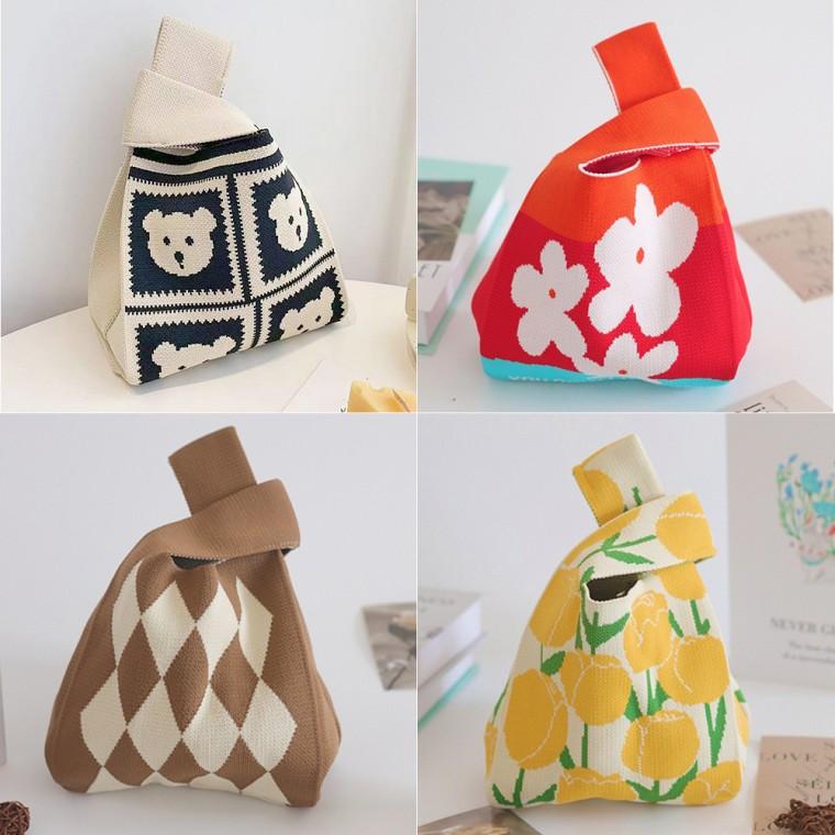 데일리 니트 손목 가방 토트백 도시락 캔버스백