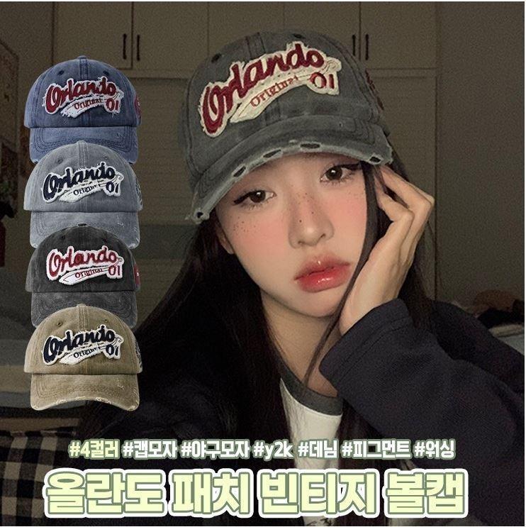 1953 올란도 패치 빈티지 볼캡 모자 캡모자 야구모자 y2k 데님 피그먼트 워싱 남여공용 커플