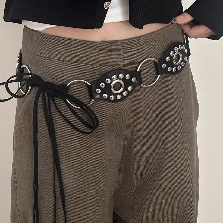 2772 유니크 레더 벨트 실버 라인 포인트 볼드 스트랩 가죽 레이어드 매듭 끈 펀칭 y2k 찡 웨스턴