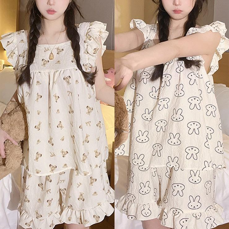 1493 [8종/지지미원단] 멜로디 나시 반바지 세트 파자마 여름 잠옷 상하세트 투피스 민소매 홈웨어