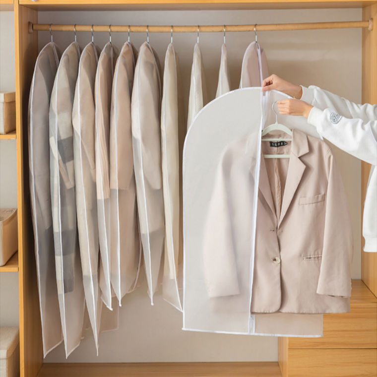 옷 보관 커버 의류 보호 덮개 오염 방지 먼지 차단 반투명 지퍼형 옷커버 60x80/100/120/140cm