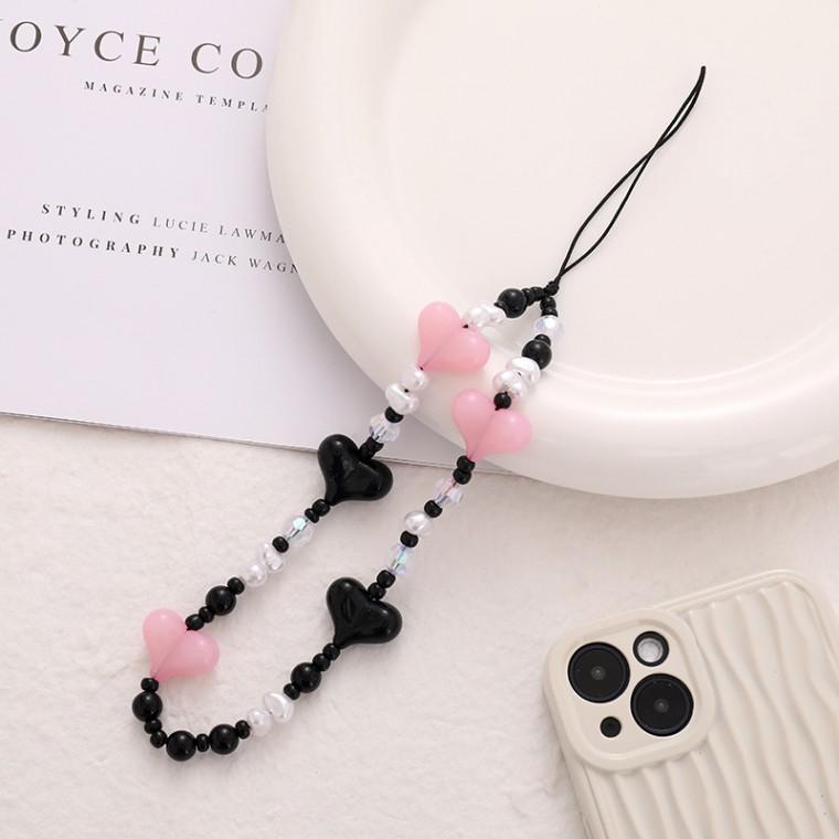 핸드폰스트랩 비즈 리본 하트 키링 스마트폰걸이 옵션 3종 KK951
