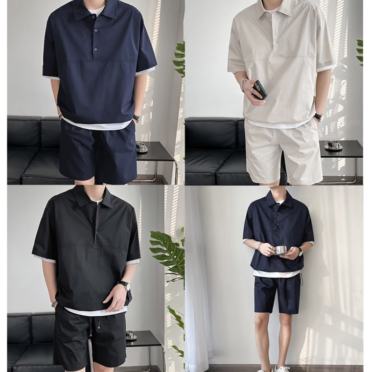 남성 여름 아노락 반팔 반바지 상하의 남자 트레이닝복 세트 KK990