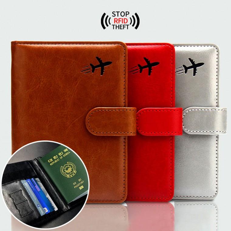 안티스키밍 자석 버클 가죽여권지갑 신여권 티켓 카드 수납 유심칩 포켓