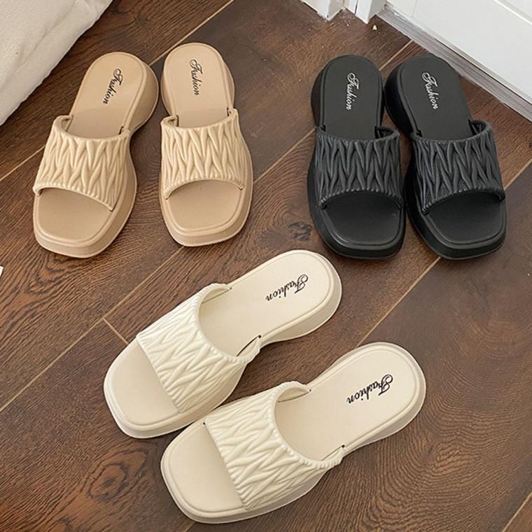 리플 여성 통굽 슬리퍼 샌들 여자 여름 비치 사무실 거실화 실내화 층간소음방지