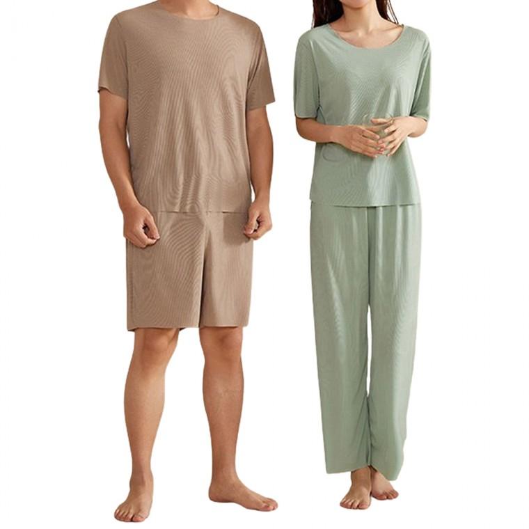 뉴아주 헴라인 쿨링 홈웨어 상하의 세트 여성 남성 여름 시원한 통풍 커플 잠옷