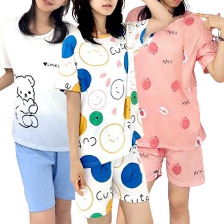 [시즌오프 단가인하]디자인 여름 잠옷 반팔 반바지 세트 여성 여름 휴양지 여행지 홈웨어