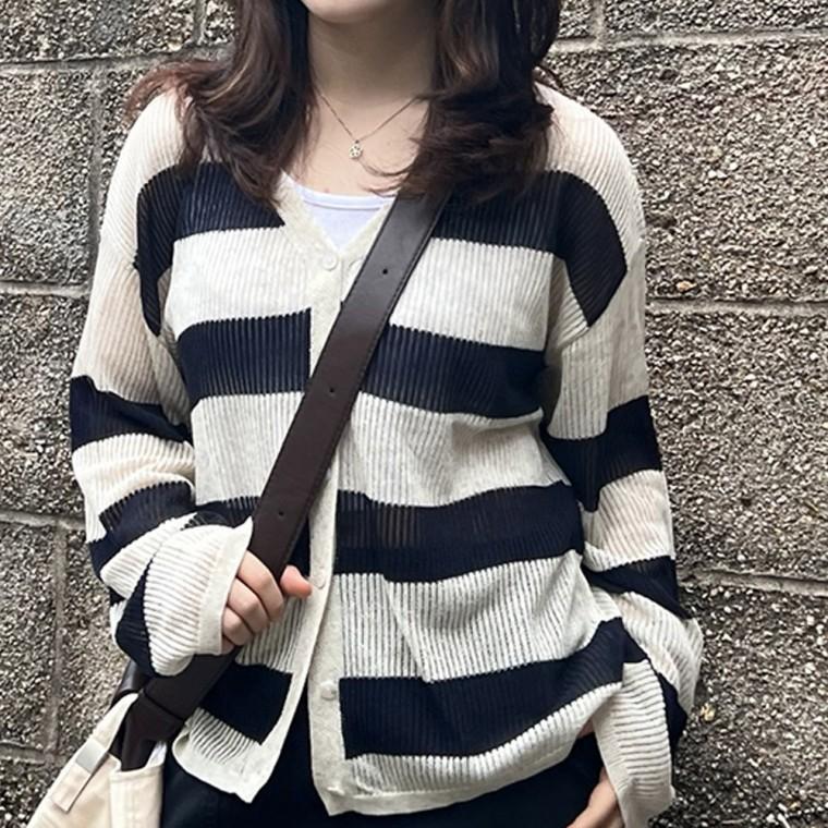 시스루 여름 가디건 단가라 줄무늬 간절기 여자 여름