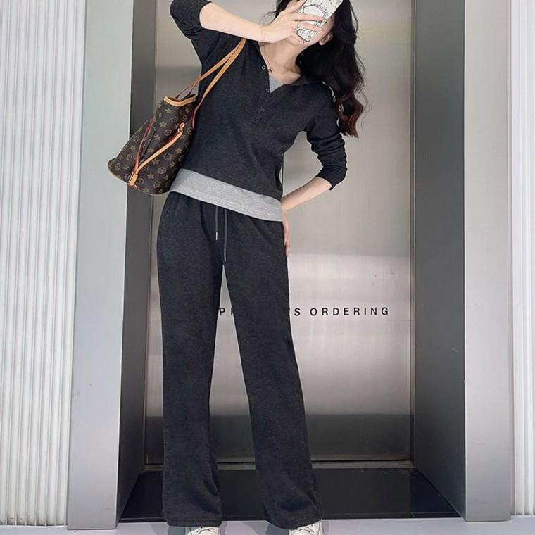 신상 후드 슬림핏 트레이닝복 세트 여성 투피스 바지 여자 츄리닝 긴팔 티셔츠