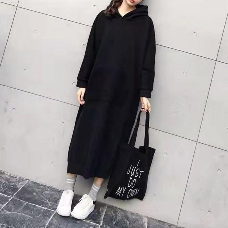 간절기 루즈핏 캐주얼 후드 기모 롱 원피스 여성 여자 긴팔 홈웨어 겨울 실내복