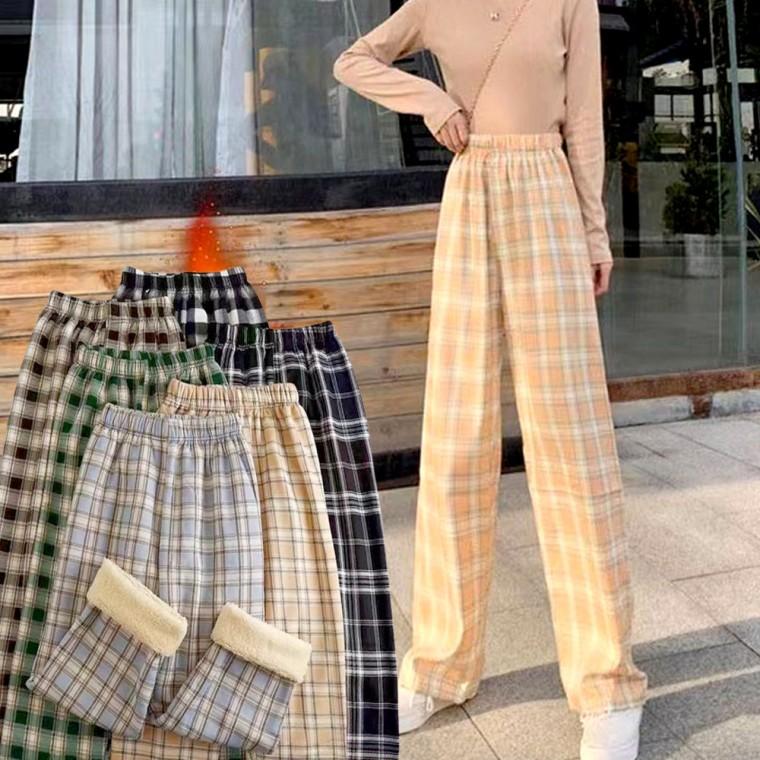 100cm 롱길이 겨울 양털 체크 바지 수면바지 잠옷 팬츠 와이드 홈웨어