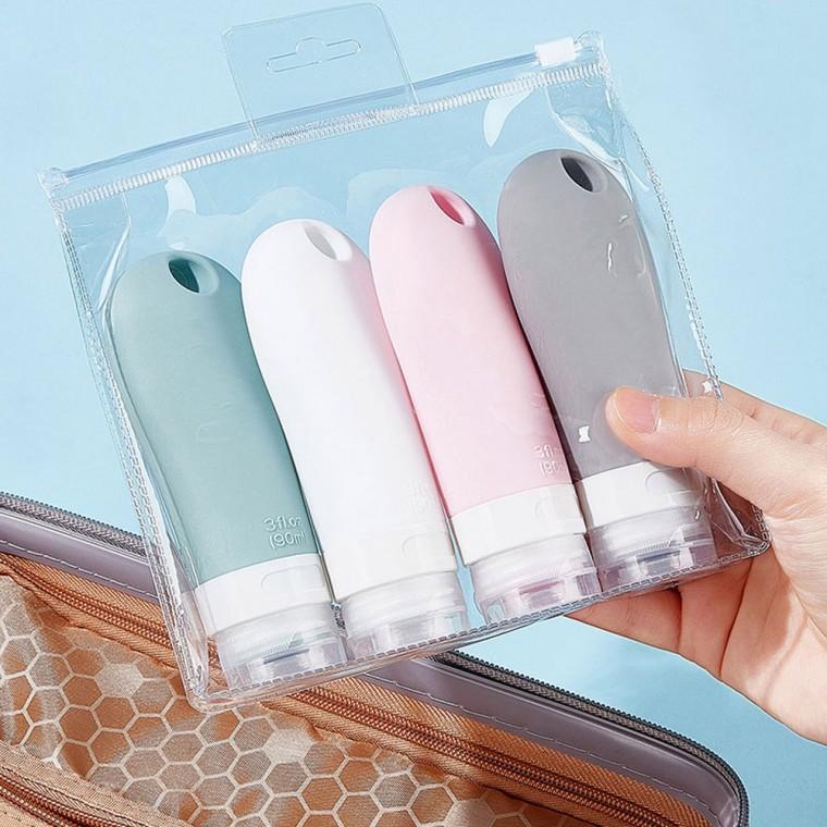 파스텔 실리콘 공병 4종세트 38ml 60ml 90ml 휴대용 화장품 샴푸 크림 소분용 여행용