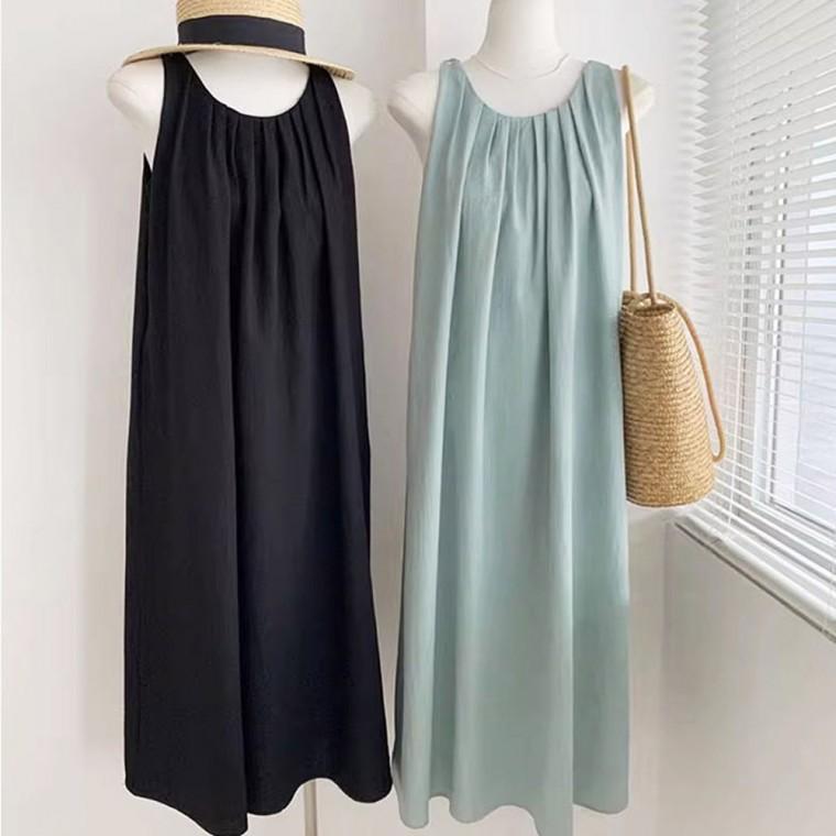 무드플로우 민소매 여성 롱 원피스 데일리 휴양지 여행 플레어 여름 치마