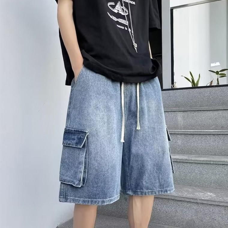 남여공용 포켓 데님 버뮤다 밴딩 팬츠 5부 바지 데님 반바지