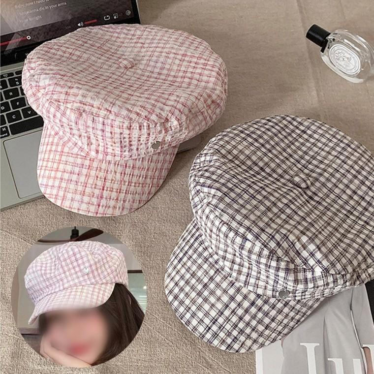 레트로 여성용 체크 베레모 헌팅캡 여름 모자 봄 가을 여자 휴양지 패션