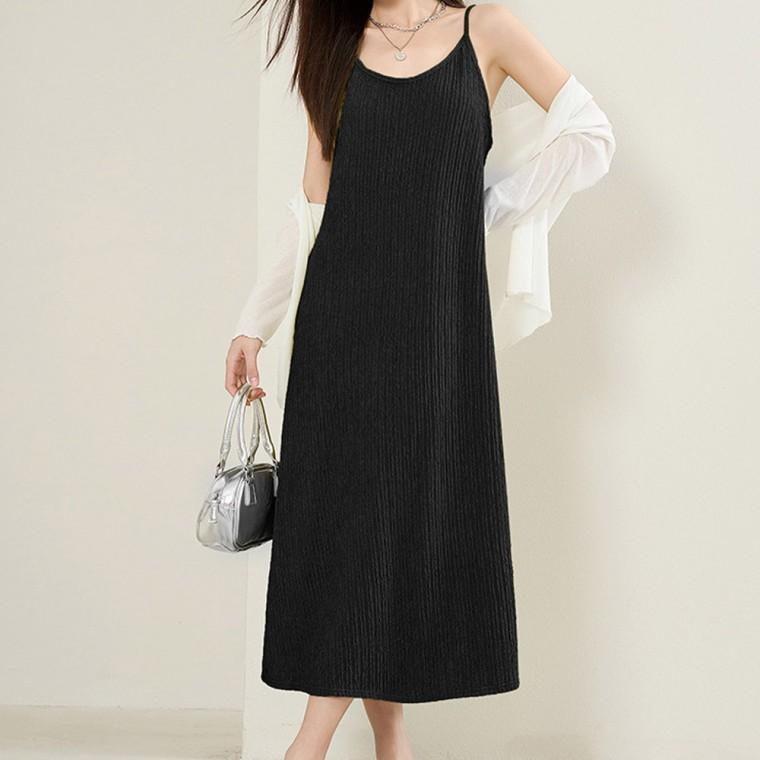 러플 스트링 끈나시 롱 원피스 여성 여름 치마 민소매 여자