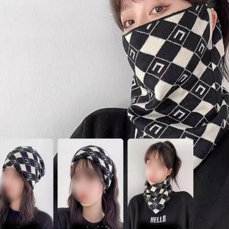 올매치 여성 체크 멀티스카프 넥워머 비니 헤어밴드 방한용 겨울 가을 간절기