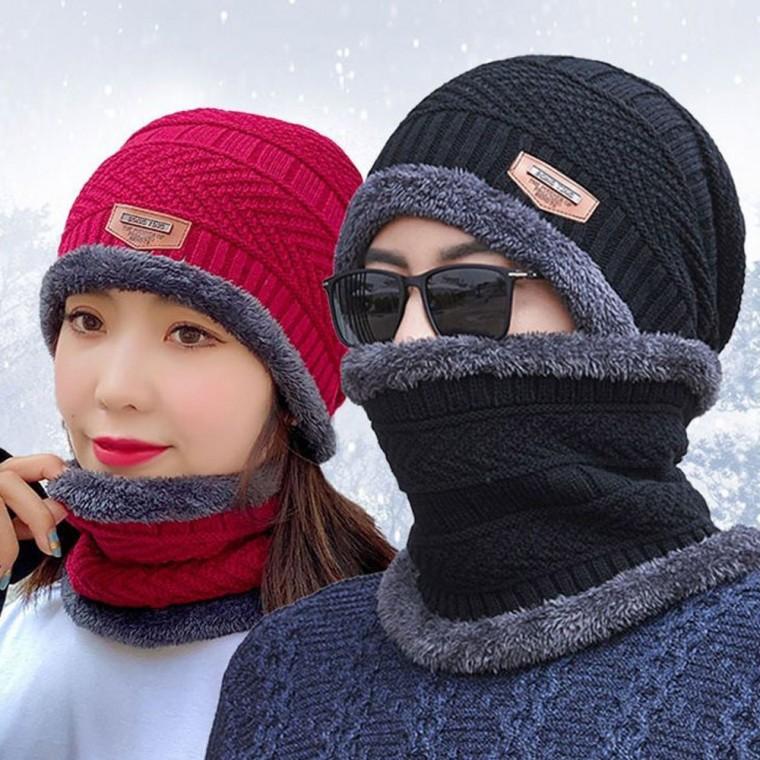 겨울 방한 융털 니트 비니 넥워머 세트 남녀공용 털안감 방풍 커플 여성 남성 모자