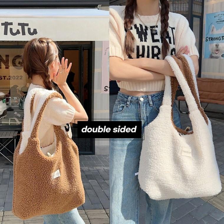 리버시블 양면 에코백 뽀글이 숄더백 포근한 겨울가방 털가방 여성 캐주얼