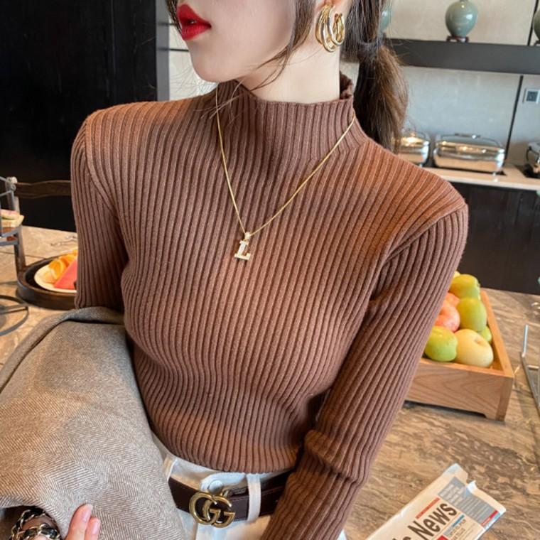 여성 골지 반목폴라 니트티 슬림핏 데일리 이너 하프넥 니트 목폴라 기본 베이직