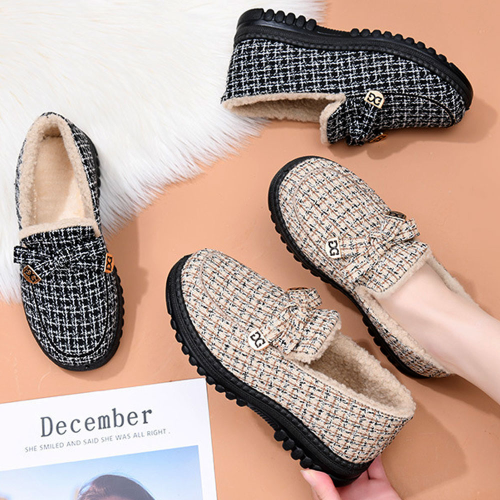 부드러운 양털 트위드 여성 방한화 털신 여성화 겨울 퍼 로퍼 단화