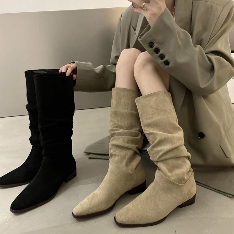 여성 겨울 편한 사라 스웨이드 슬라우치 중목부츠 데일리 롱부츠 부츠