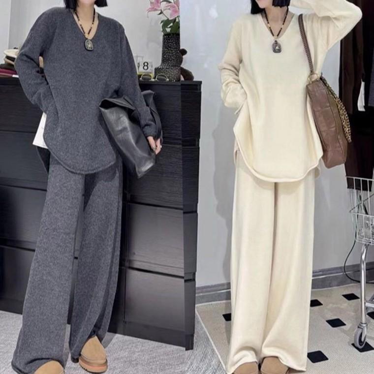 모네스트 클래식 니트 팬츠 투피스 세트 바지 v넥니트 트레이닝복 와이드