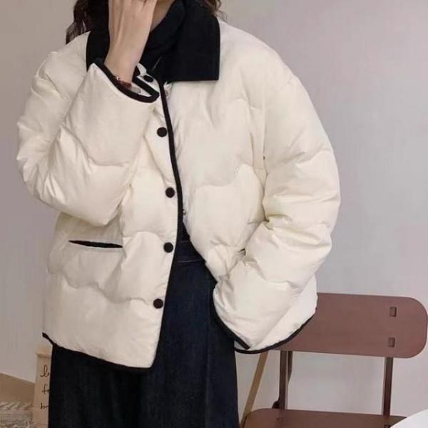 배색 카라 패딩 아우터 카라패딩아우터 루즈핏패딩 출근룩 하객룩 배색패딩 소개팅룩 겨울패딩 데이트룩