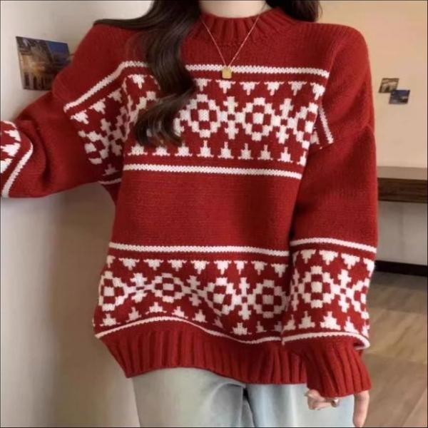 여성 크리스마스 노르딕패턴 눈꽃 니트 스웨터 겨울 3색