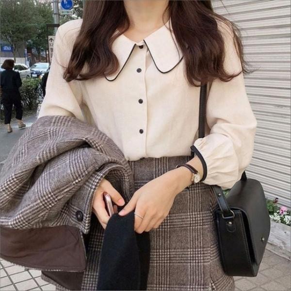 여성 블라우스 세일러카라 퍼프소매 긴팔 셔츠 오피스룩