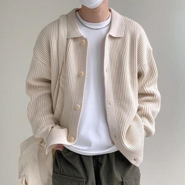 남성 카라 포인트 버튼 니트 가디건