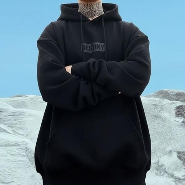 라운드 남성 레터 그래픽 캐주얼 후드탑