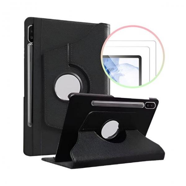 갤럭시탭A9 플러스 회전 케이스+강화유리 2매 세트