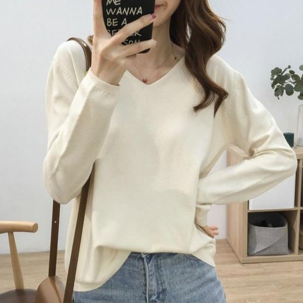 브이넥 루즈핏 긴팔 니트 여리핏