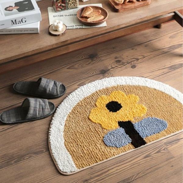 미끄럼방지 자가드 발매트 해바라기 반달매트 2size