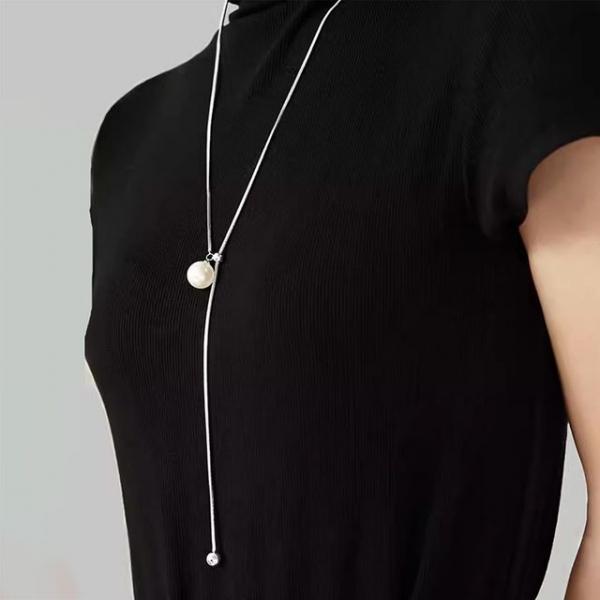심플 진주 체인 연장고리 조절가능 패션 롱 긴 목걸이