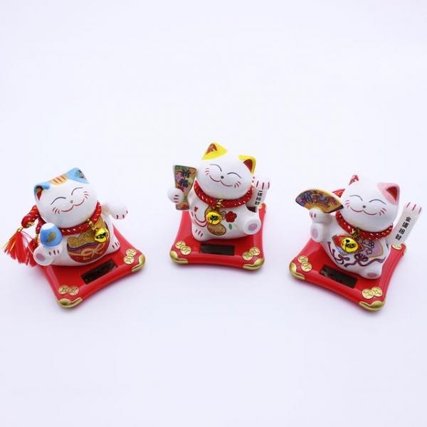 태양열 도자기 마네키네코 손흔드는 일본고양이