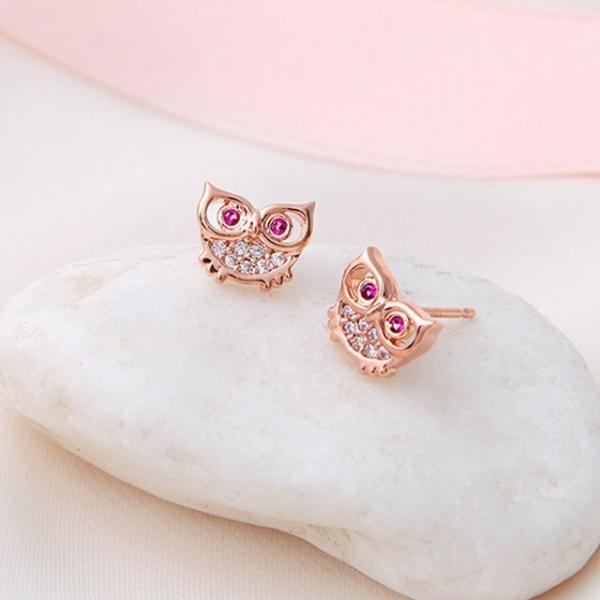 14K GF 골드필드 핀 부엉이 귀걸이 루비아울