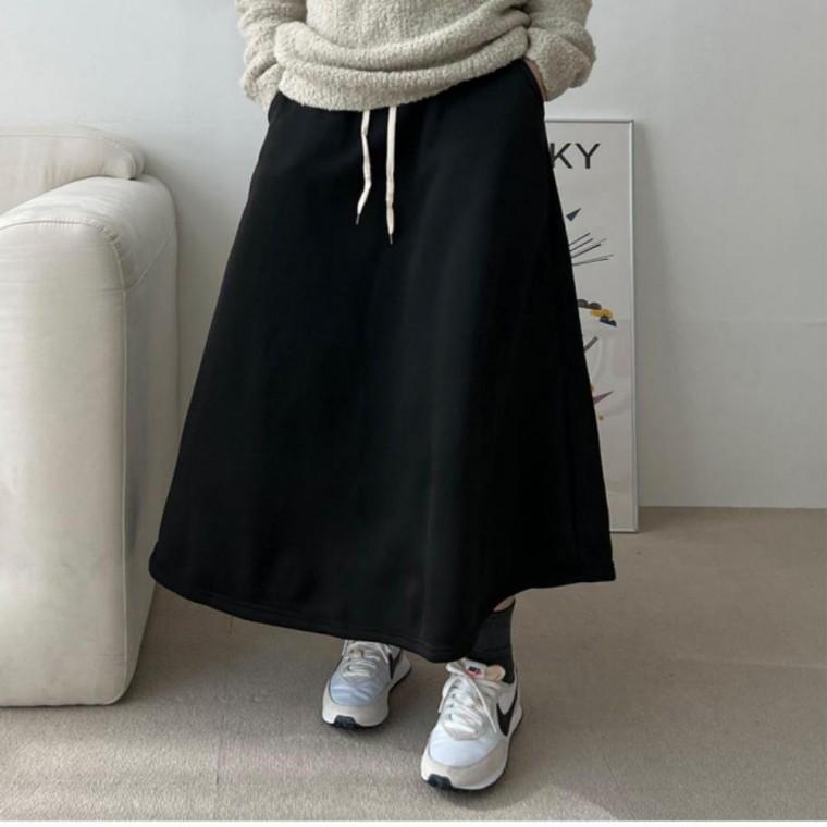 A라인 여성 스커트 롱 포켓 치마 캐주얼 밴딩 기모 겨울 기모 캐주얼