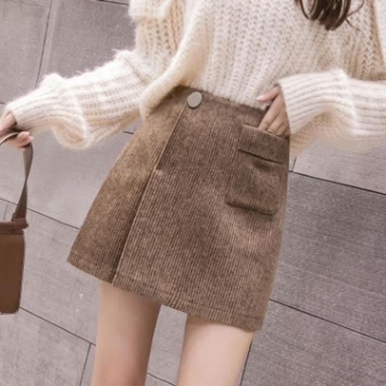 겨울 여자 A라인 의류 여성 패션 단추 모직스커트 모직 스커트 A라인 롱