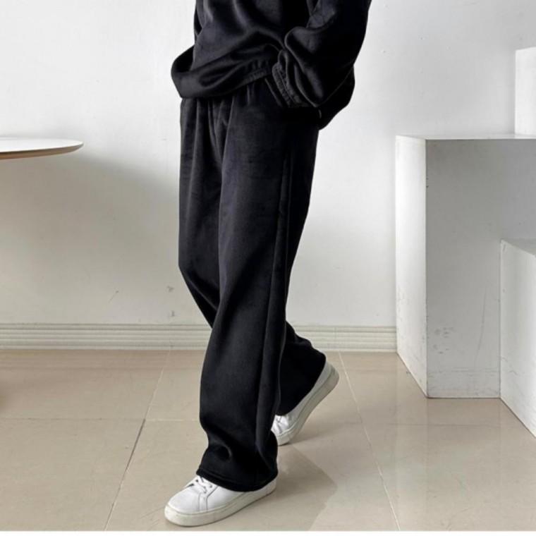 뽀글이 남성 밴딩 와이드 팬츠 기모 겨울 바지 양털 남성 팬츠 편안한