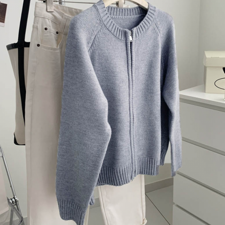 투웨이 라운드넥 카디건 지퍼 아우터 니트 크롭 투웨이 아우터 가을 겨울