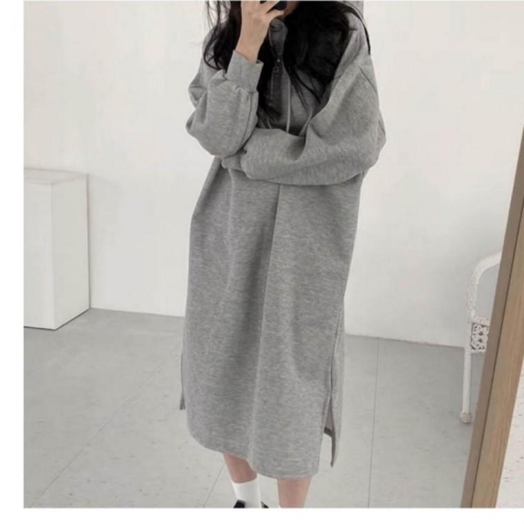 롱 기모 데일리 캐주얼 원피스 여자 후드 오버핏 심플 겨울원피스