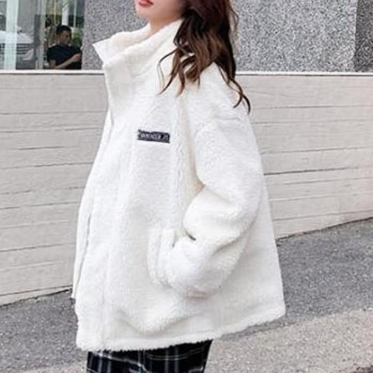 아이보리 기본 양털 집업 웨어 겨울 스포츠 의류 편안한 남성 패션 골프