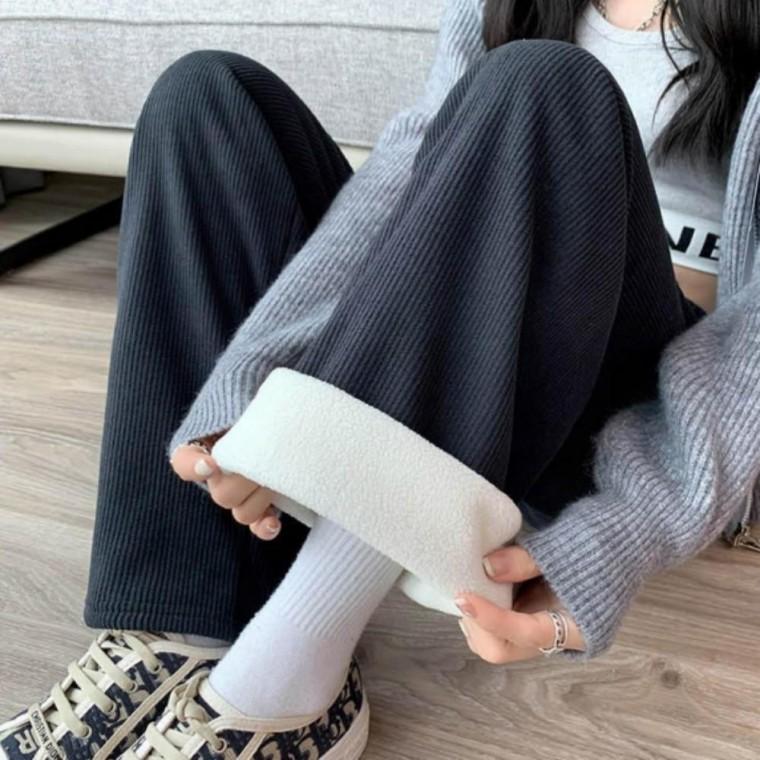 기모 골지 와이드 램스울 따뜻한 팬츠 여성 바지 겨울 골지 팬츠 와이드