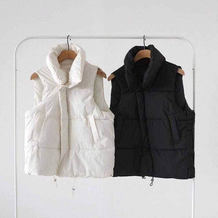하이넥 여자 여성 캐주얼 사선지퍼 베스트 조끼 패딩 겨울 기본 여자 여성 패딩 조끼