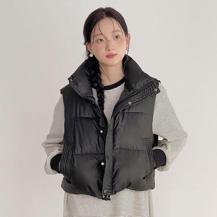스트링 여자 여성 베스트 패딩 겨울 조끼 아우터 스티치 여자 여성 스트링조끼 아우터