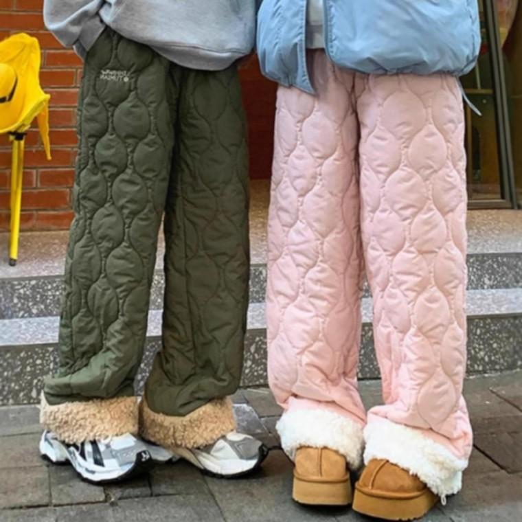 누빔바지 겨울 통바지 와이드 작업복바지 누빔바지 패딩바지 밴딩 깔깔이바지