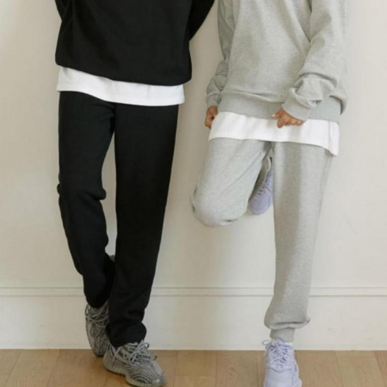 무지 남녀공용 일자 바지 기모 트레이닝 면 팬츠 운동복 겨울팬츠